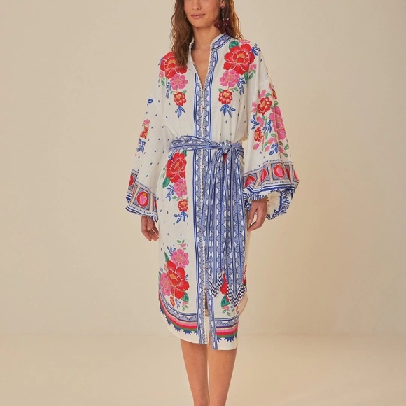 NWOT- Farm Rio Off white Flowers Midi Dress- Medium - Picture 2 of 4